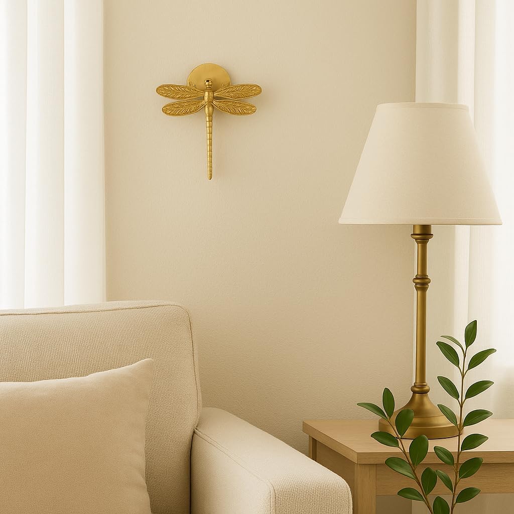 Set of 2 Dragonfly Curtain Holdbacks, Swag Holders for Windows, Antique Brass Curtain Tieback Wall Hook Pull Backs for