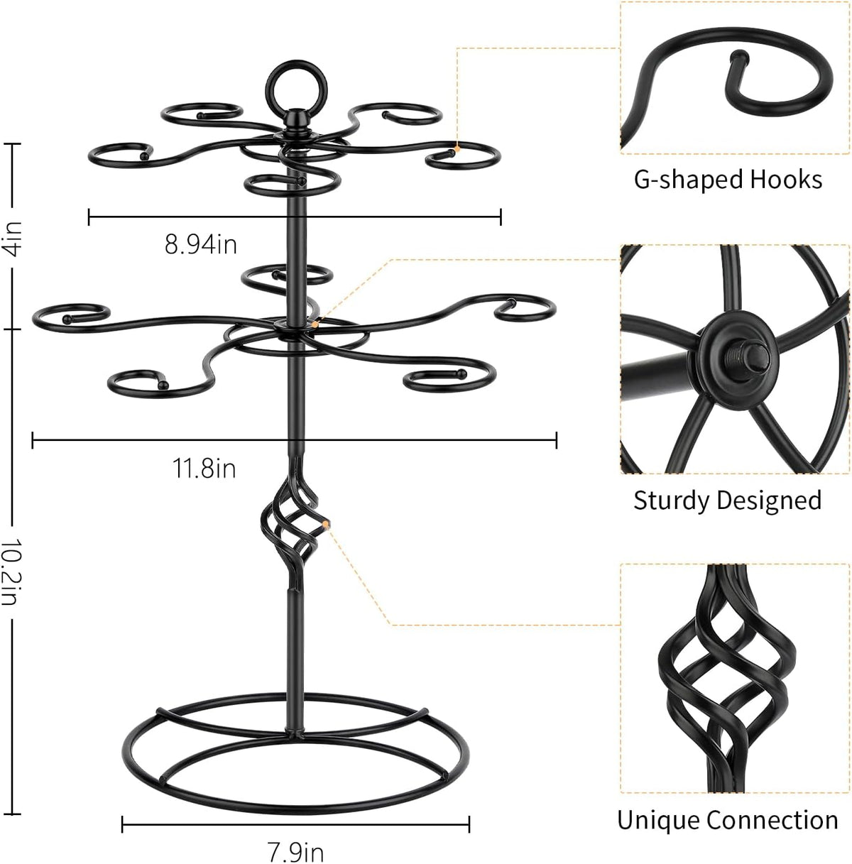 QPIX DIGITAL Wine Glass Rack 2 Tier 10 Holders Wine Glasses Stand, Black Champagne Tower Stand Countertop Tabletop