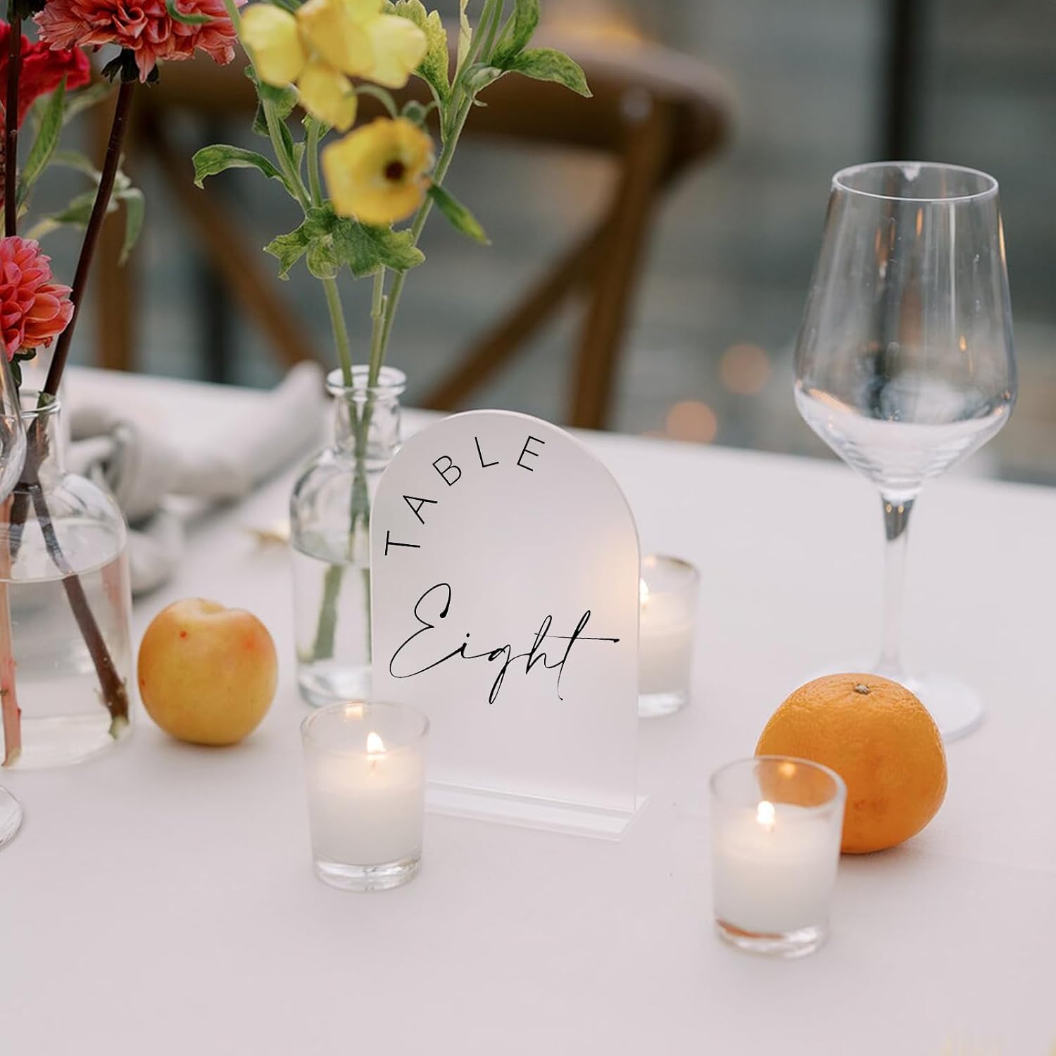 Frosted Arch Wedding Table Numbers 1-25 with Stands, 5x7 Inch Frosted Arch Acrylic Sign with Black Letters, Arched