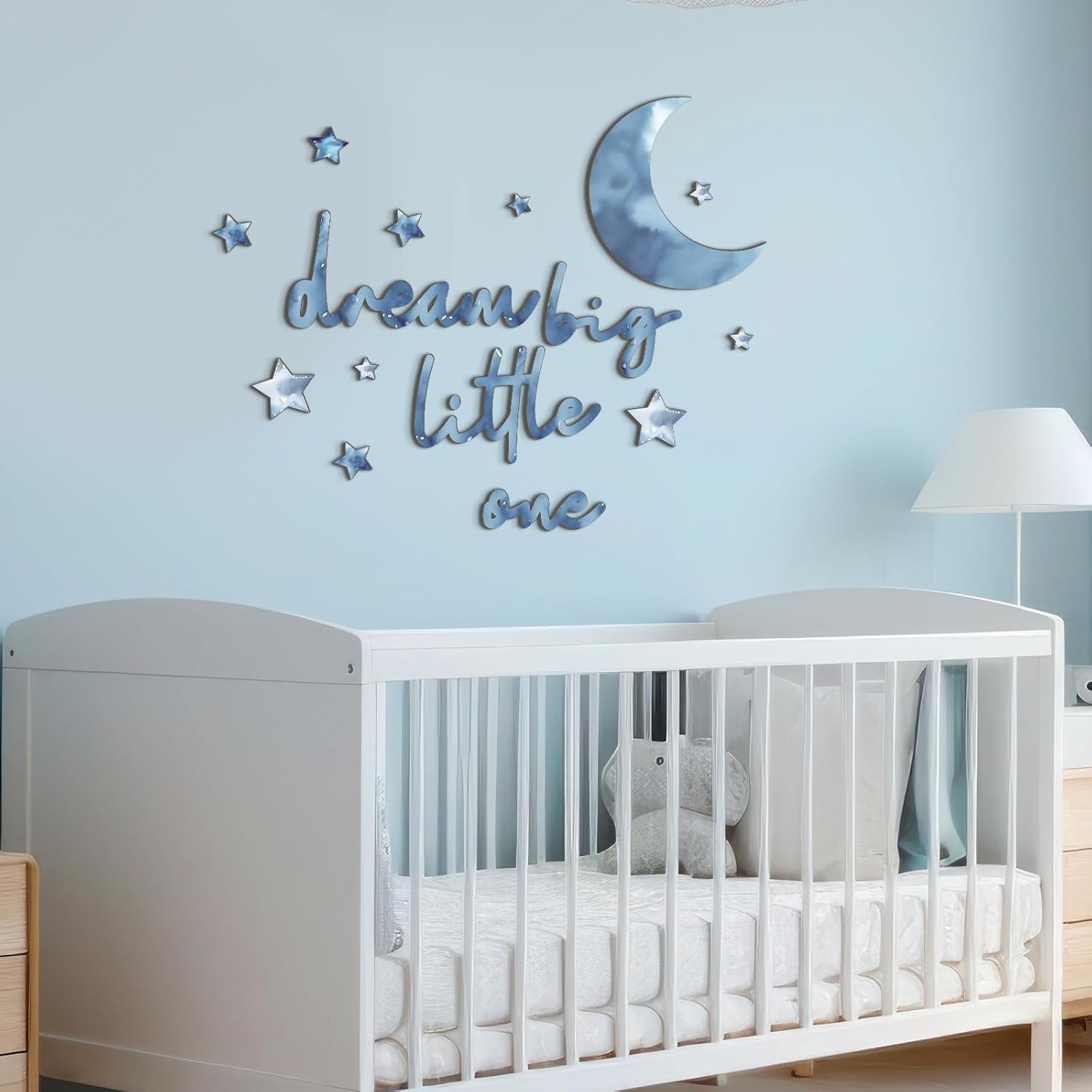 Moon and Stars Nursery Decor Dream Big Little One Wall Decor Boho Neutral / Blue / Set of 15