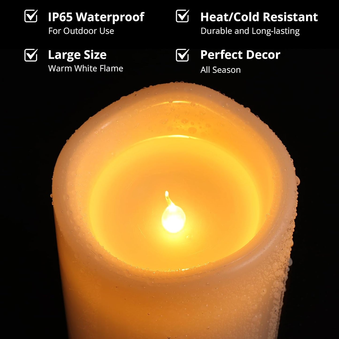 NURADA Large Outdoor Flameless Candles 12" x 5" - Waterproof LED Pillar Flickering Candle Battery Operated with Timer
