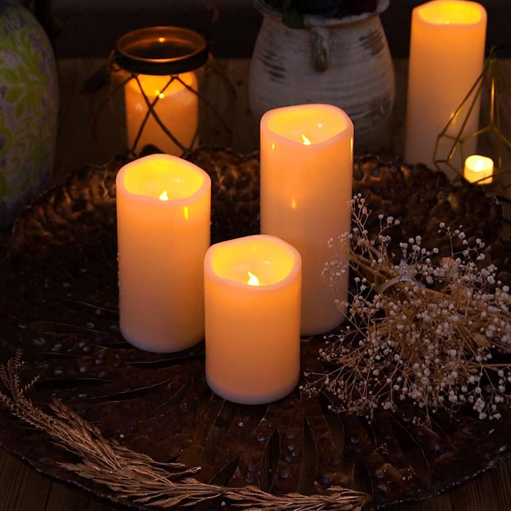 Homemory 6" 8" 10" x 4" Waterproof Outdoor Flameless Candles, Battery Operated Flickering LED Pillar Candles with