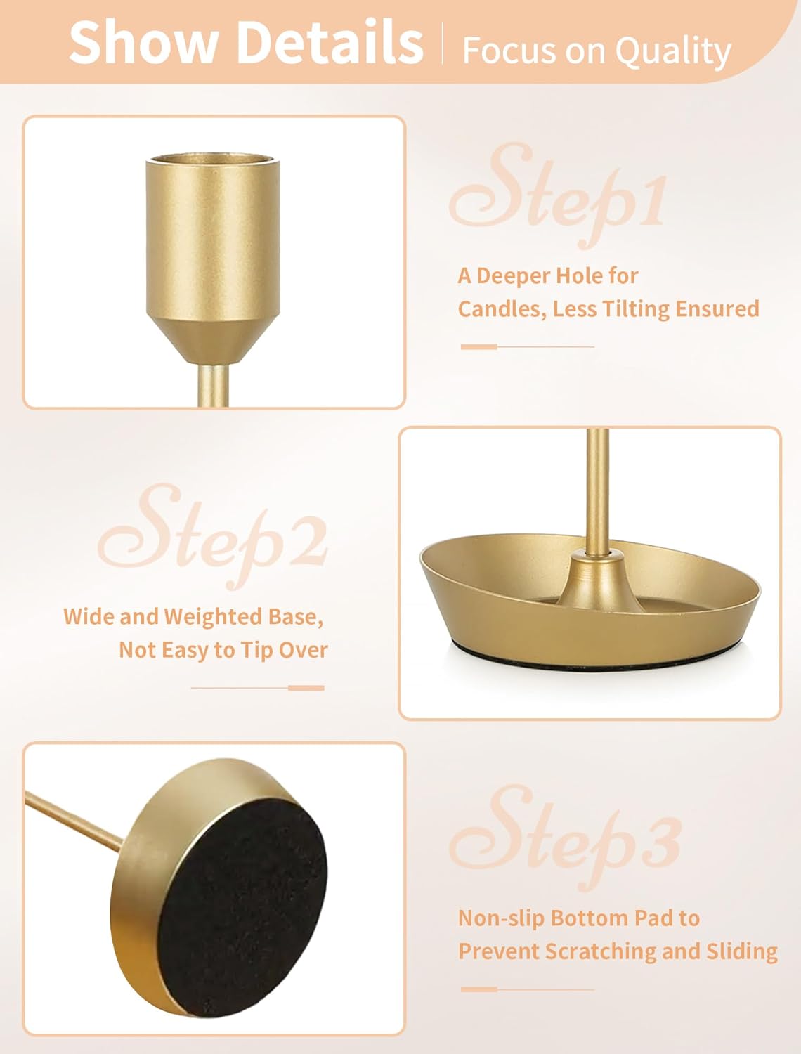 NUPTIO Taper Candle Holders for Wedding: 6 PCS Gold Matte Candles Stick Holder for Table Centerpiece - Bulk Candlestick