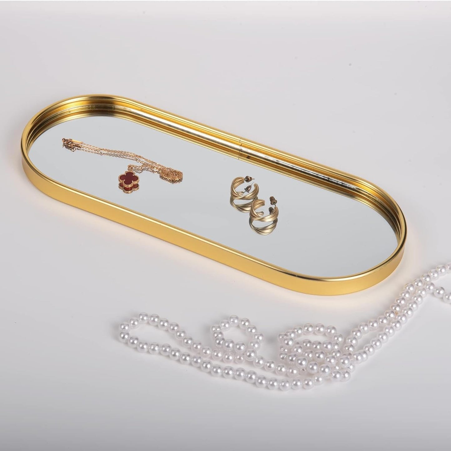 Mirrored Jewelry Trinket Tray Vanit Little Ring Earings Organizer Ornate Cosmetic Perfume / Gold