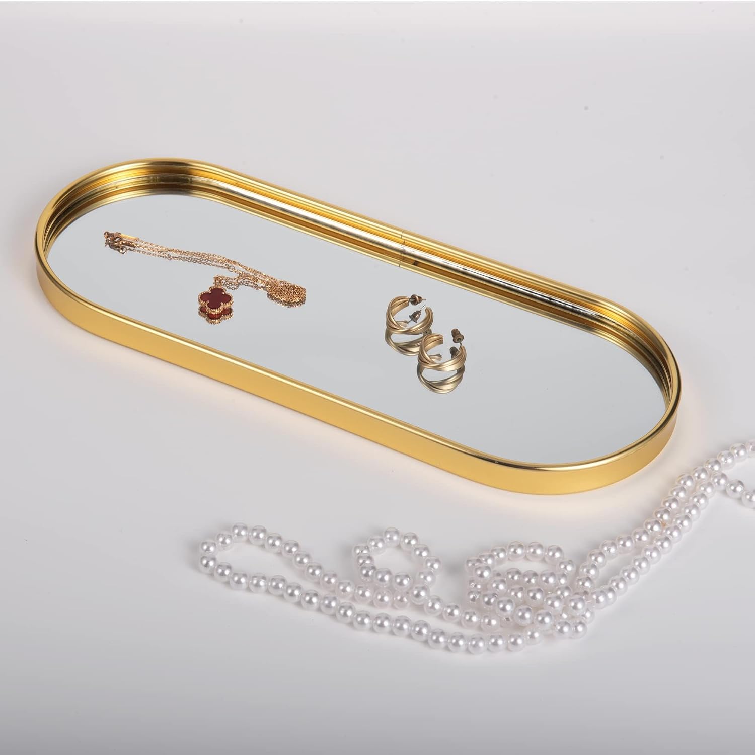 Mirrored Jewelry Trinket Tray Vanit Little Ring Earings Organizer Ornate Cosmetic Perfume / Gold