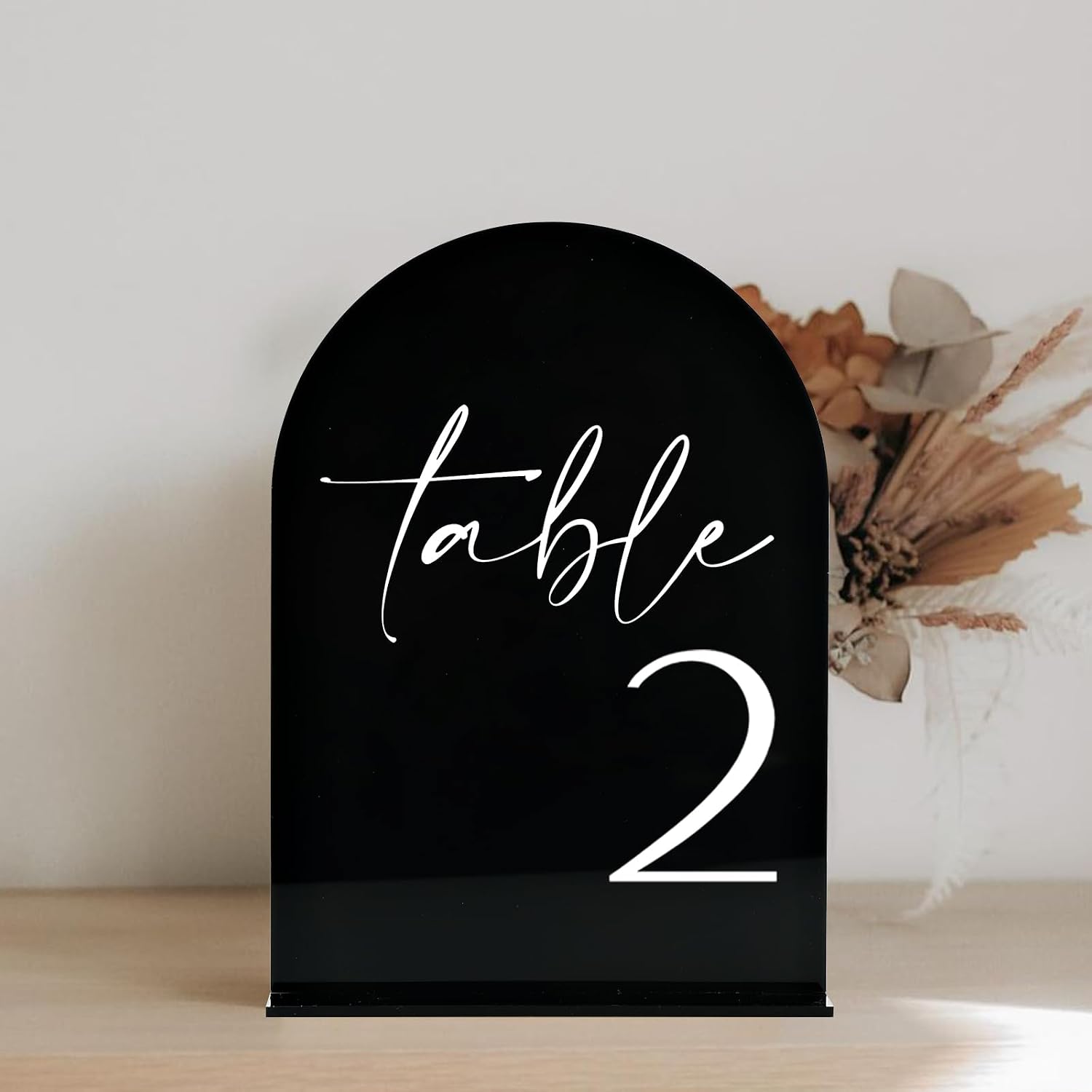 Black Arch Acrylic Table Numbers with Stands 1-30, 5x7" Black Arched Acrylic Sign and Bases, Arch Table Numbers for