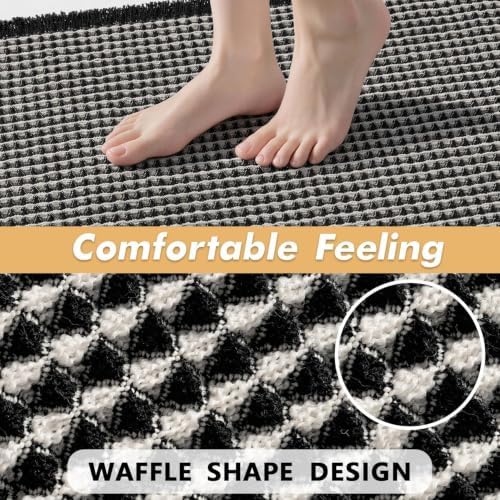 MIULEE Set of 2 Waffle Bathroom Rugs Boho Bath Mat Black&Cream 18x30 Inch