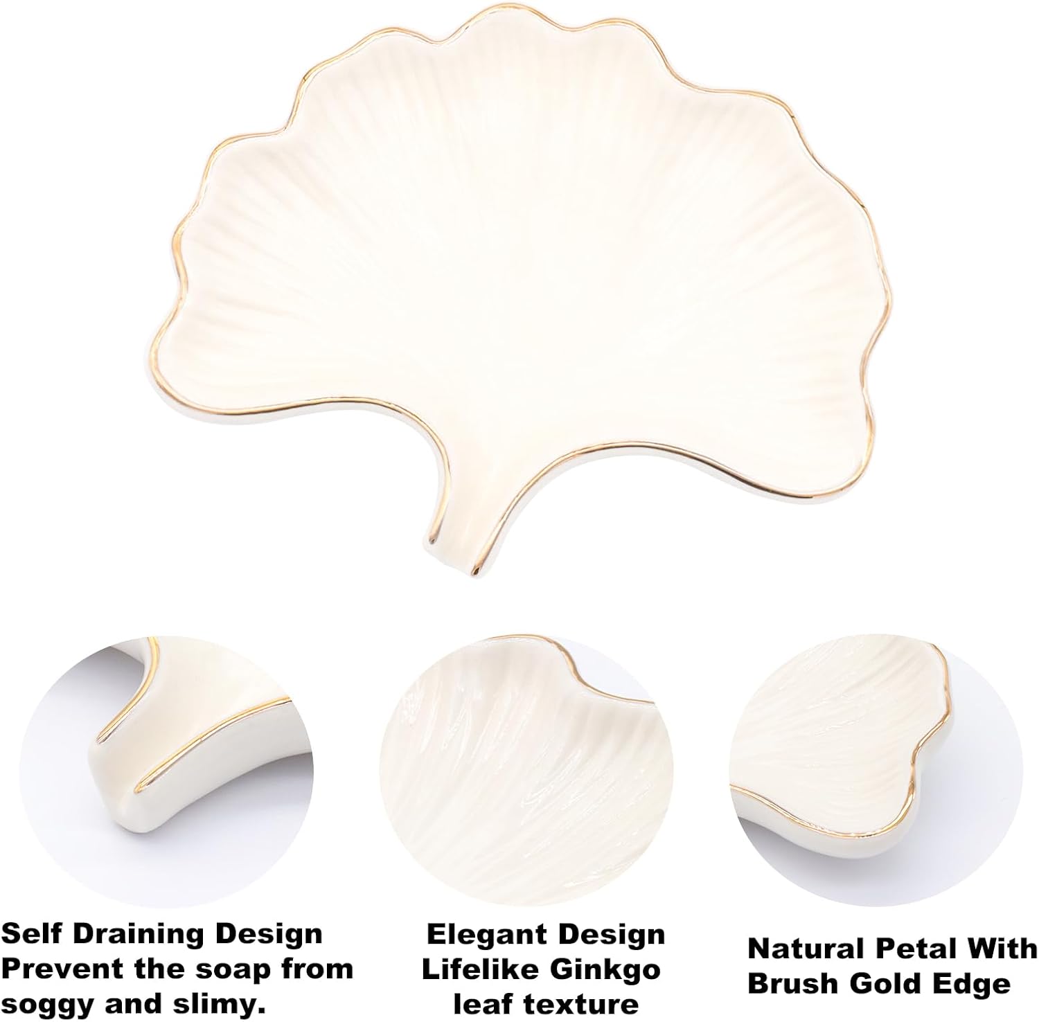 Ginkgo Leaf Style Ceramic Self Draining Soap Dish Waterfall Soap Dish Soap Savers