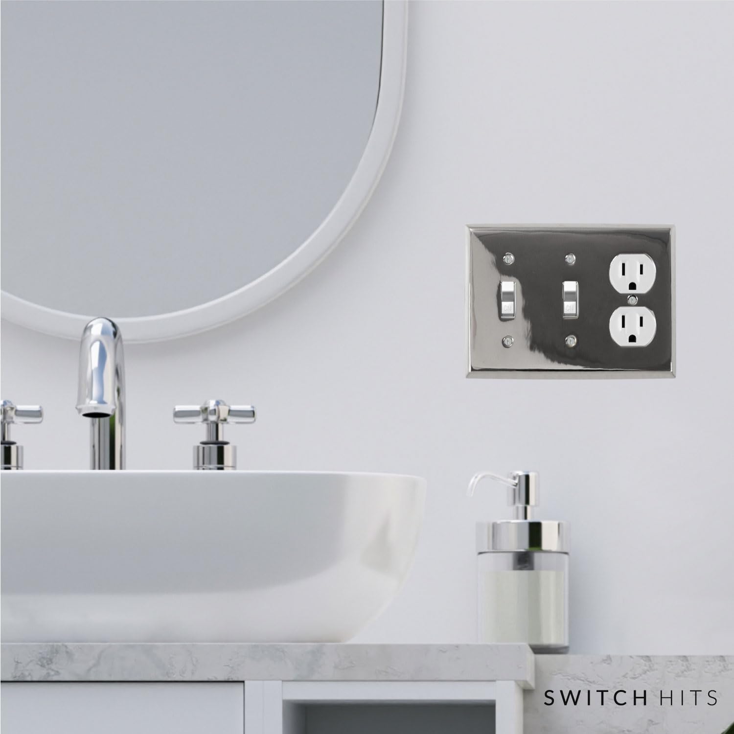 Polished Nickel Outlet Wall Plate | 2 Toggle - 1 Duplex | 6.25" x 4.5" | Hand-Polished Brass Construction | Electrical