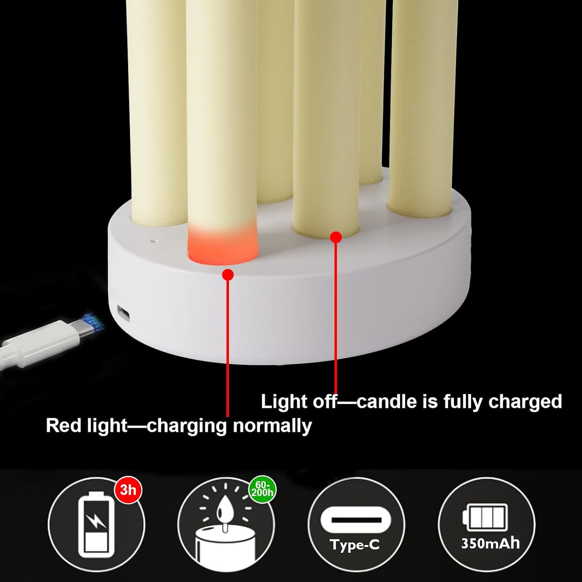 Homemory Rechargeable Waxy Flameless Taper Candles, 9.6 Inches LED Candle Sticks Flickering, Window Candles with Remote