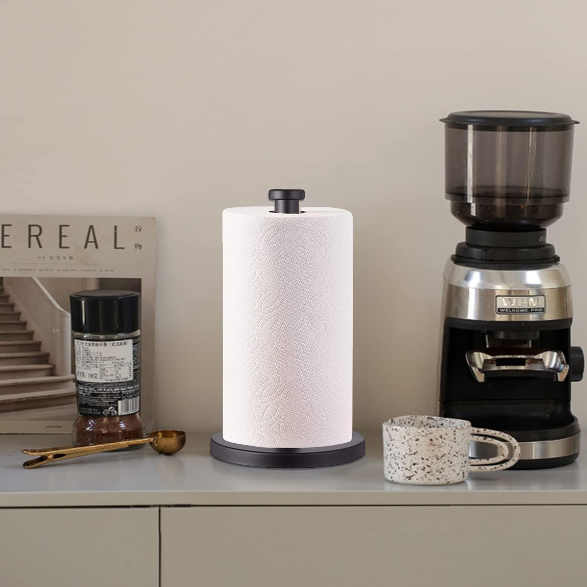 Black Standing Paper Towel Holder for Kitchen& Bathroom Countertop,Under Counter, Table Or BBQ, Standard or Jumbo-Sized