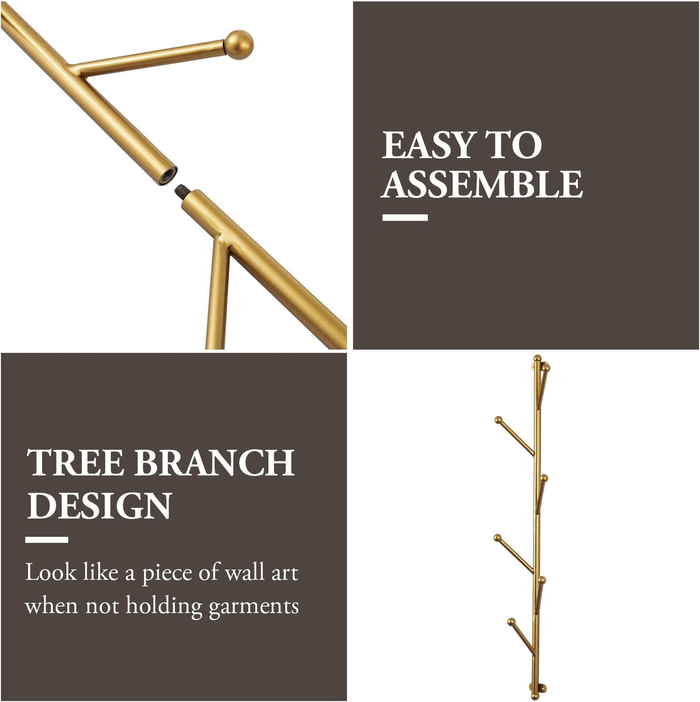 MyGift 2.5-Foot Gold Metal Tree Branch Style Wall Mounted Vertical Hat/Coat Hanging Rack