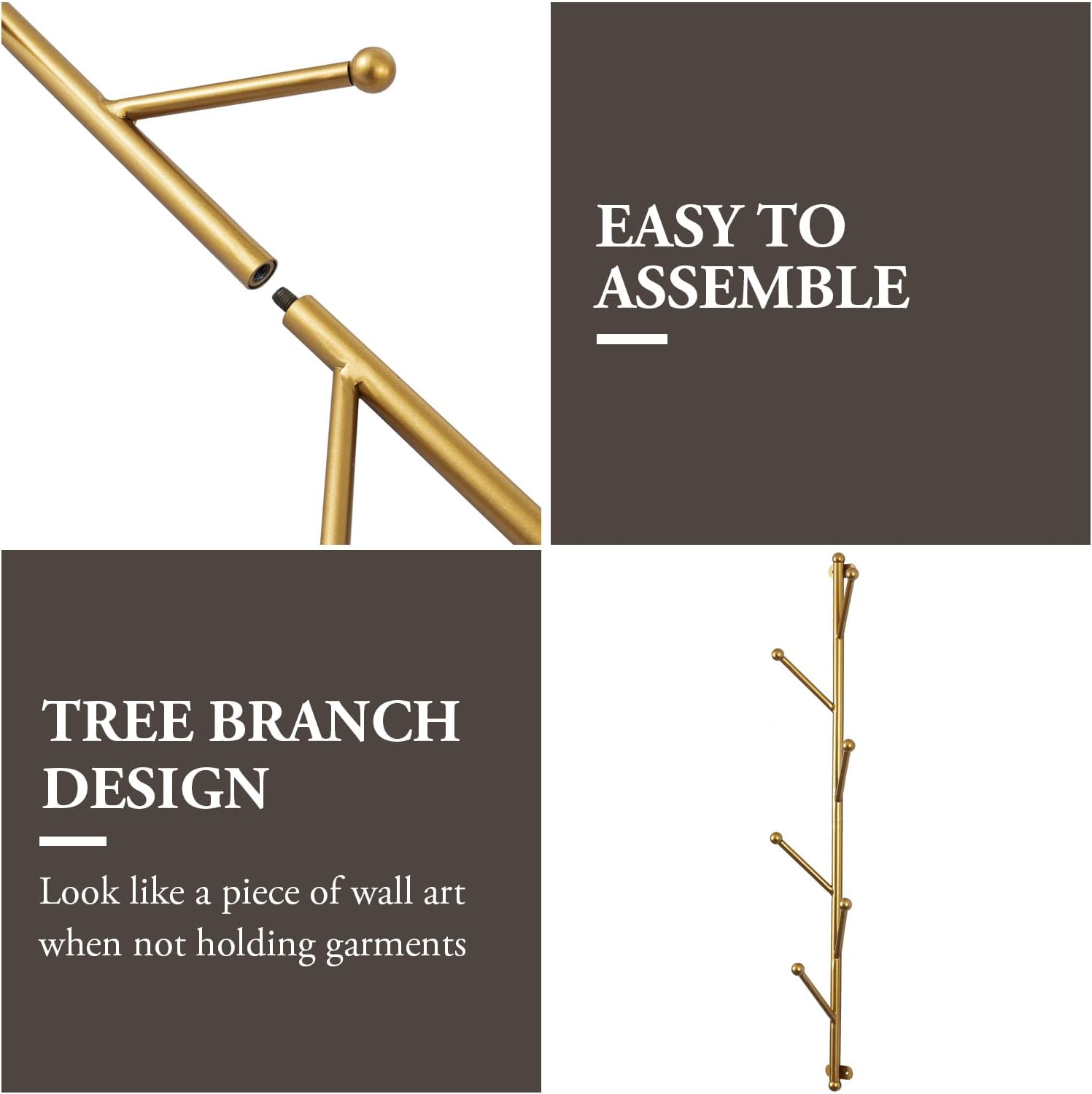 MyGift 2.5-Foot Gold Metal Tree Branch Style Wall Mounted Vertical Hat/Coat Hanging Rack