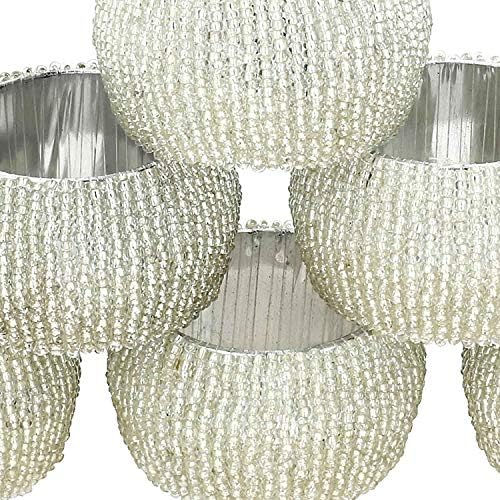 Silver Beaded Napkin Rings Set of 6 – Luxury Decorative Napkin Holders for Dining Table, Wedding, Party & Festive Table Decor – Elegant Handmade Bead Design, Durable & Reusable