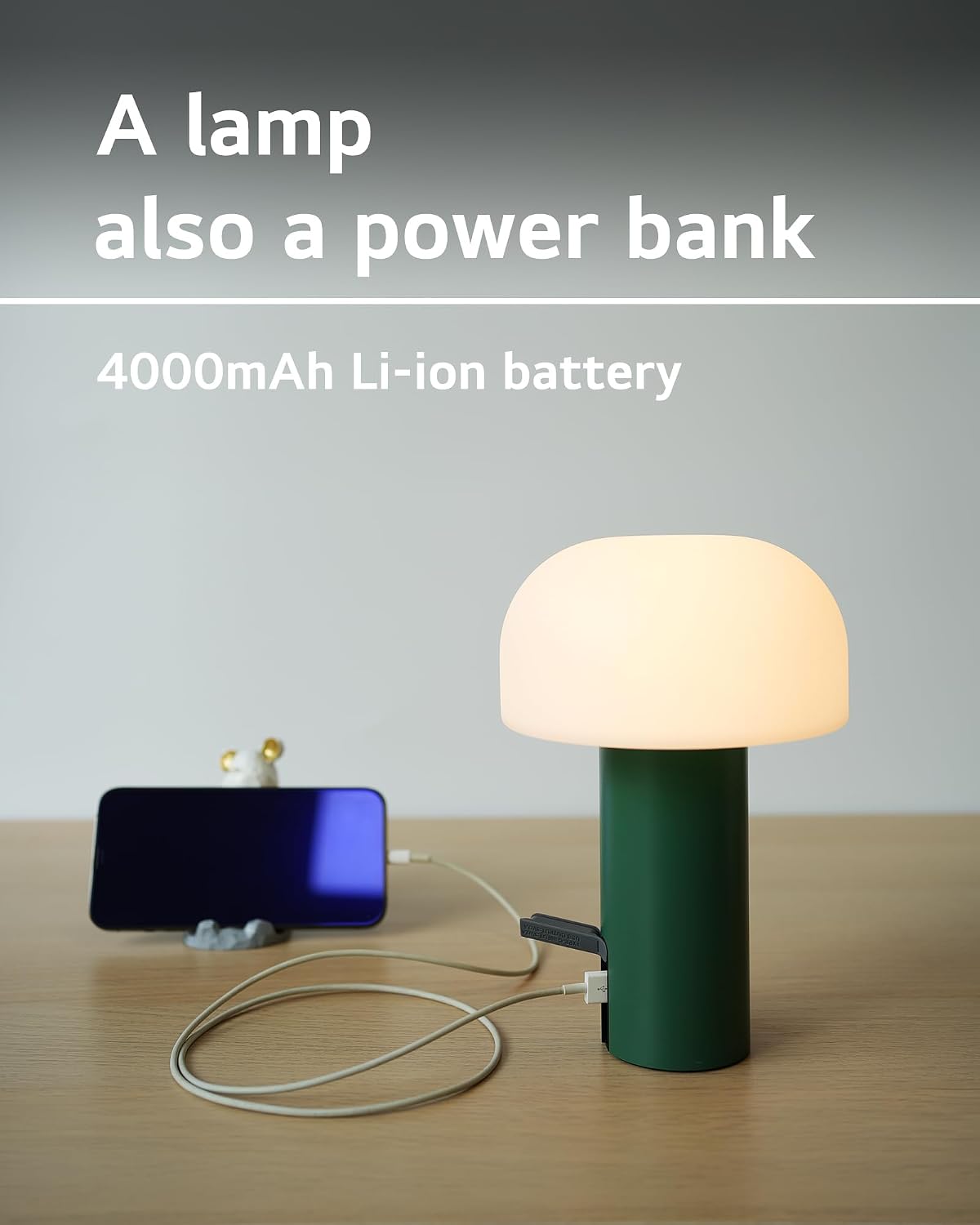 WEILAILUX Cordless Mushroom Table Lamp, Waterproof Shower Lamp, Battery Operated Table Lamp Rechargeable, Touch