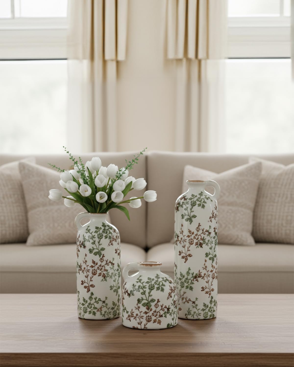 3-Piece Ceramic Jug Vase Set / Green & Brown02
