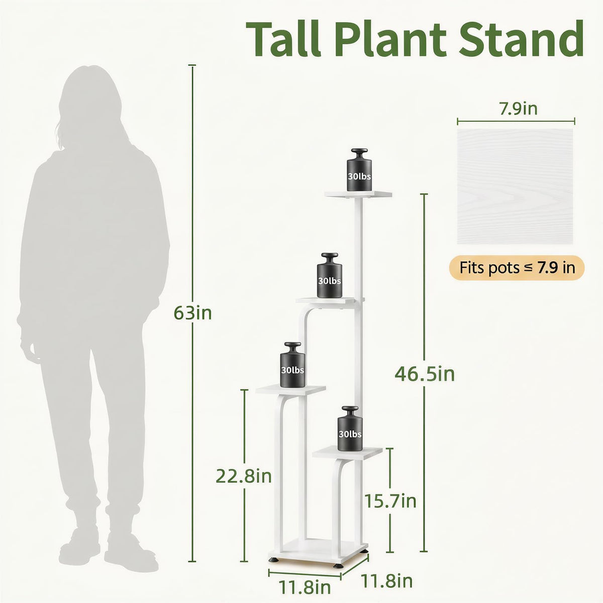 LASZOLA Plant Stand Shelf Tall for Indoor Corner Flower Rack, 5 Tier White | Modern Multiple Display with Wooden Tray