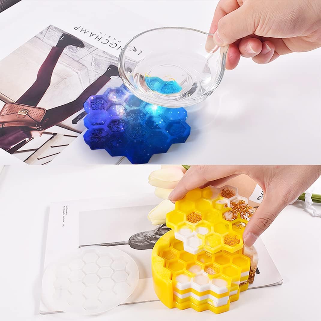 5-Piece Honeycomb Coaster UV Resin Molds / Honeycomb Coaster Mold