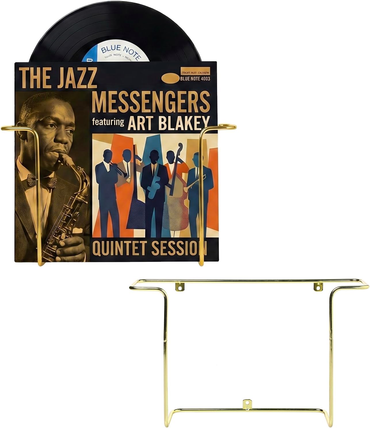 MyGift Brass Metal Wall Mounted Vinyl Record Storage Racks, Set of 2 | Open-wire construction showcases album artwork