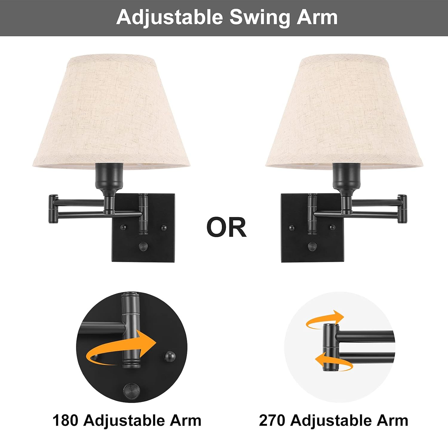 TRLIFE Wall Sconce Plug in, Dimmable Wall Sconces Set of Two Swing Arm Wall Lights with Plug in Cord and On/Off Dimmer