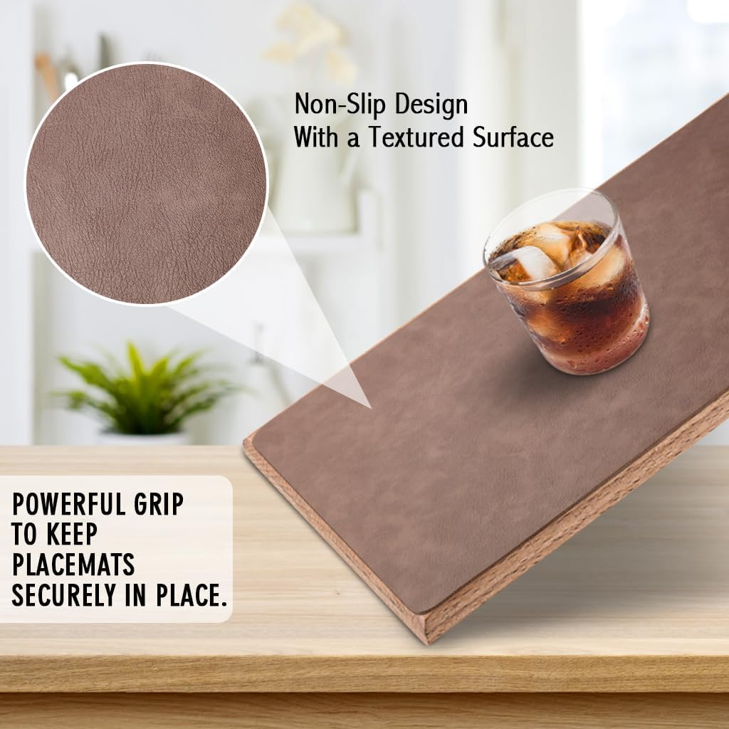 UnivoColors Washed Cowhide Pattern Faux Leather Big Size Placemats Set of 8, Waterproof Easy to Clean Anti-Slip PU