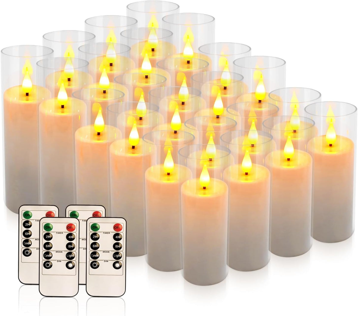 24 Pcs Acrylic LED Flameless Candles with 4 Remote,White,Flickering, Clear, Suitable for Wedding, Party, Home
