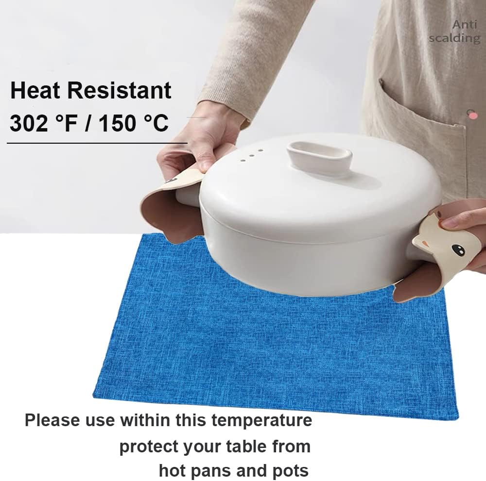 Weabetfu Cloth Placemats Set of 6 Heat Resistant Dining Table Placemmats | Cotton Linen Machine Washable Kitchen Table