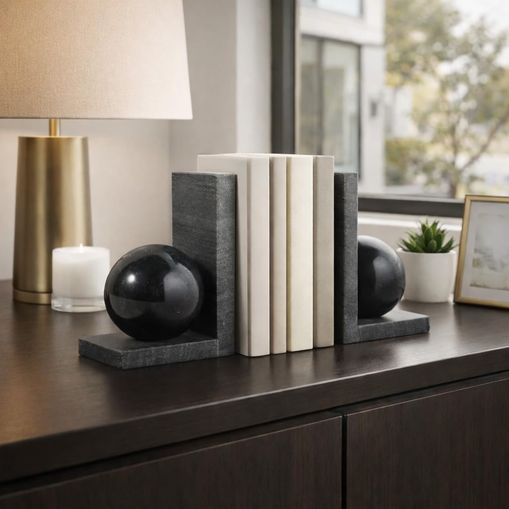 Modern Marble Bookends / Black