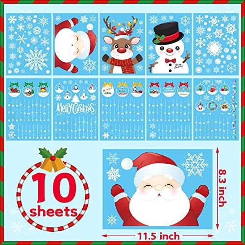 MISS FANTASY Christmas Window Clings Decorations 10 Sheets Large Merry Snowflake Window Stickers Decals for Glass Double Sided Christmas Decorations for Home Office School Classroom