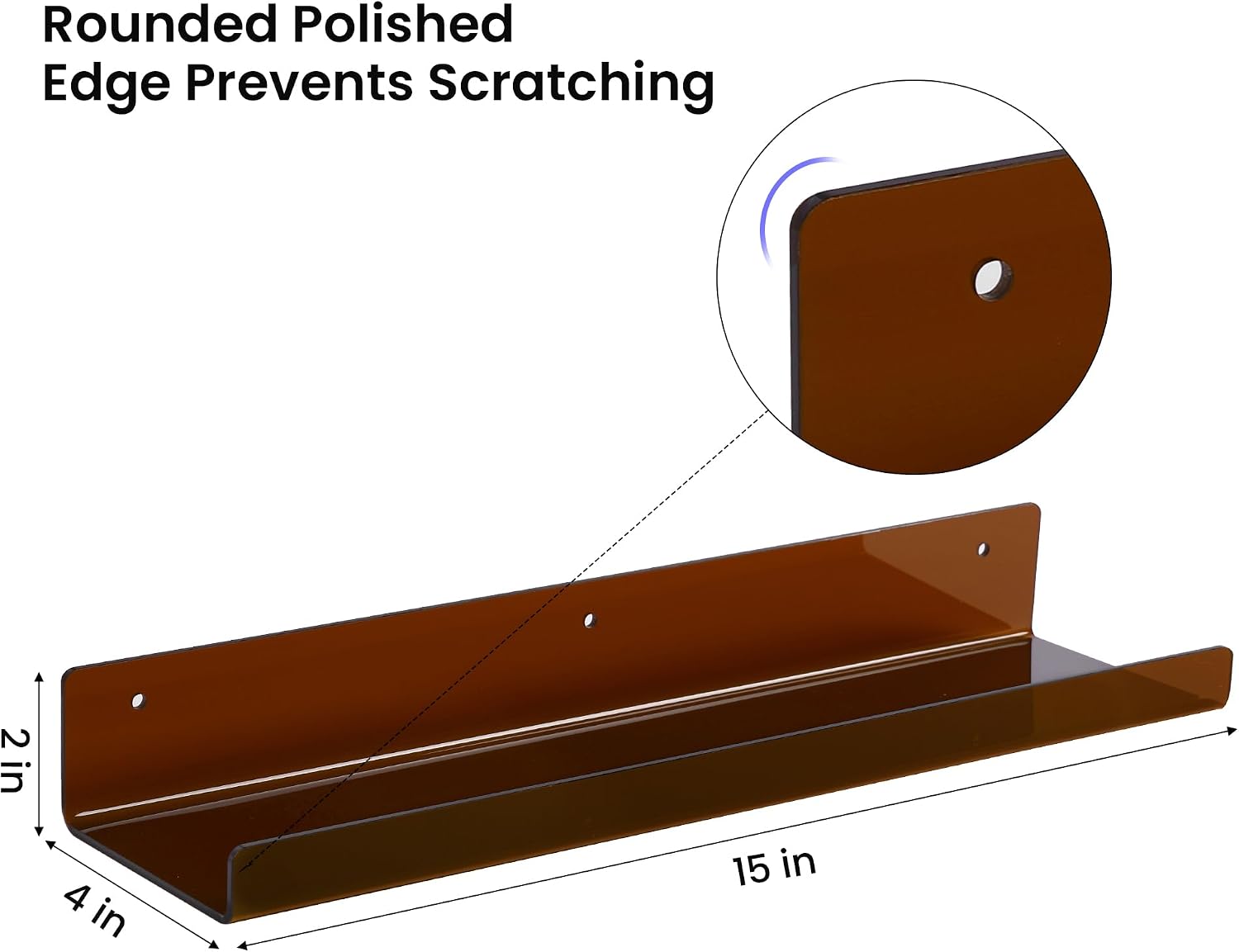 upsimples 4 Pcs 15" Acrylic Shelves for Wall Decor and Display, Brown | Cute Floating Shelf for Perfume, Skincare, Nail
