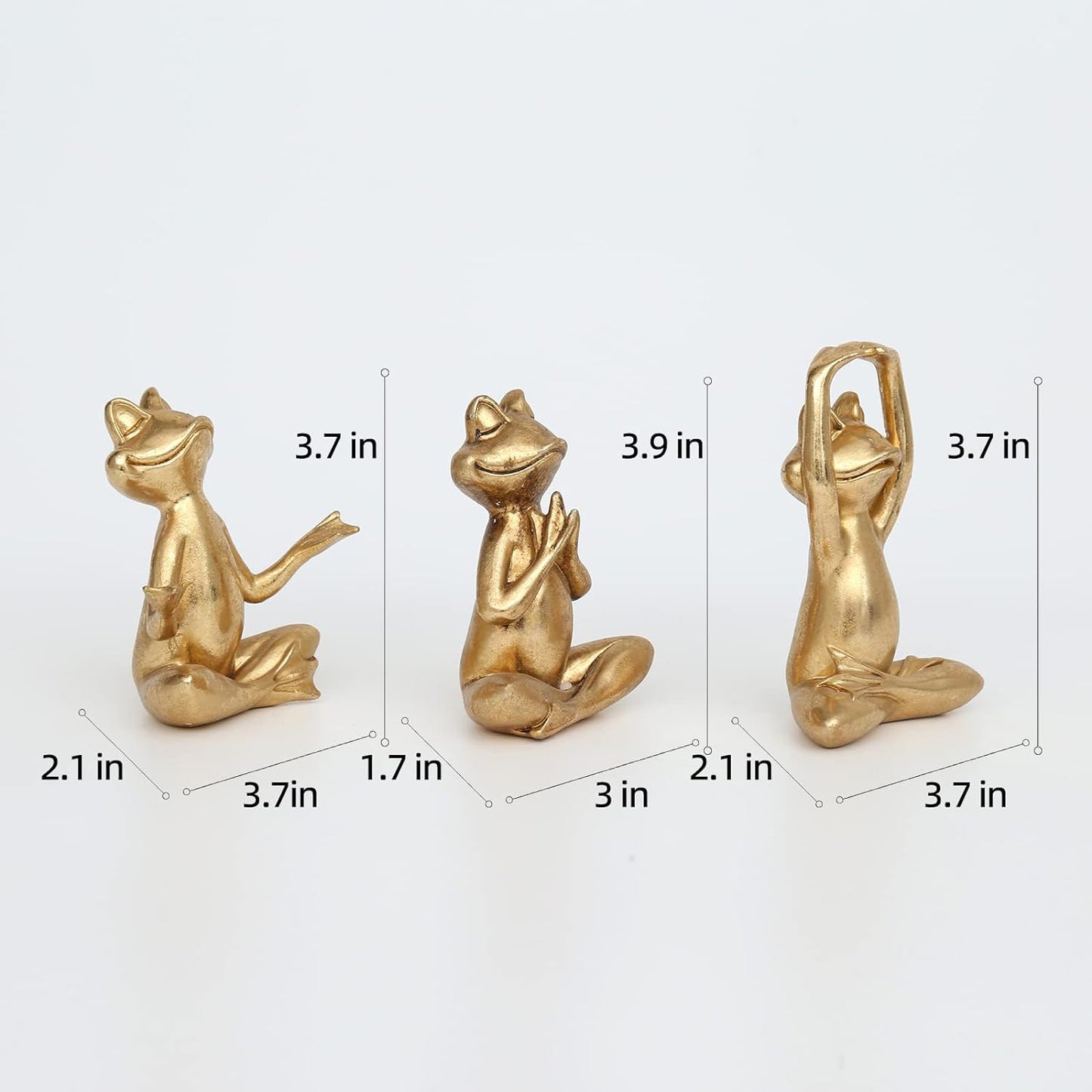 Frog Figurines Yoga Decor -Frog Yoga Statues for Modern Living Room / Gold / 3.7 Inch / Set of 3