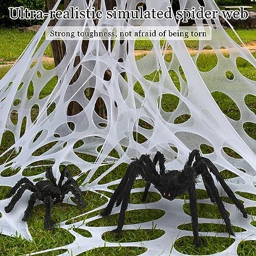 800 Sqft （After Streched with Holes） Uncut Giant Spider Web Halloween Decorations Outdoor with 10 Ground Nails Stretchy Beef Cloth Netting Cut-Your-Own Flexible Elastic for Yard Party Decor