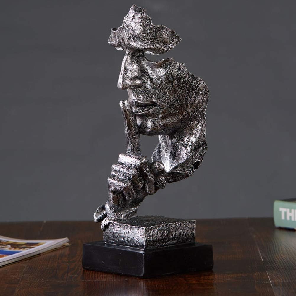 Handcrafted Silent Men Statues Resin Abstract Sculpture Office Home Decor Figurine / Silence Silver