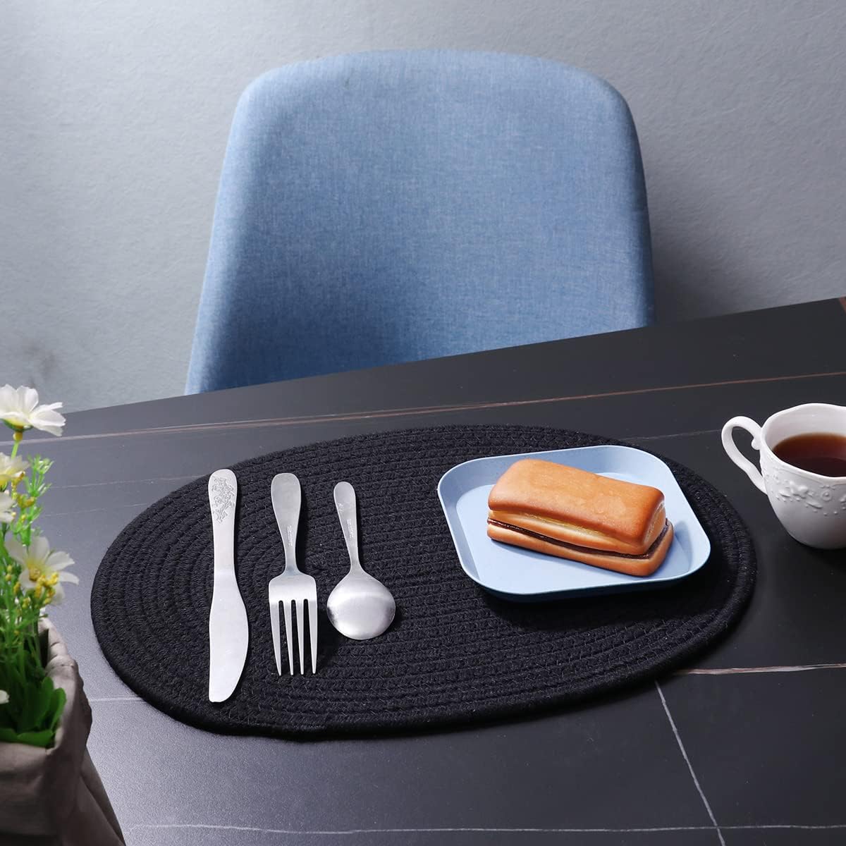 6 Pack Woven Placemats Fabric Tablemats, 12x16 inches Plate Chargers Cotton Weave Placemat Oval Braided Rattan