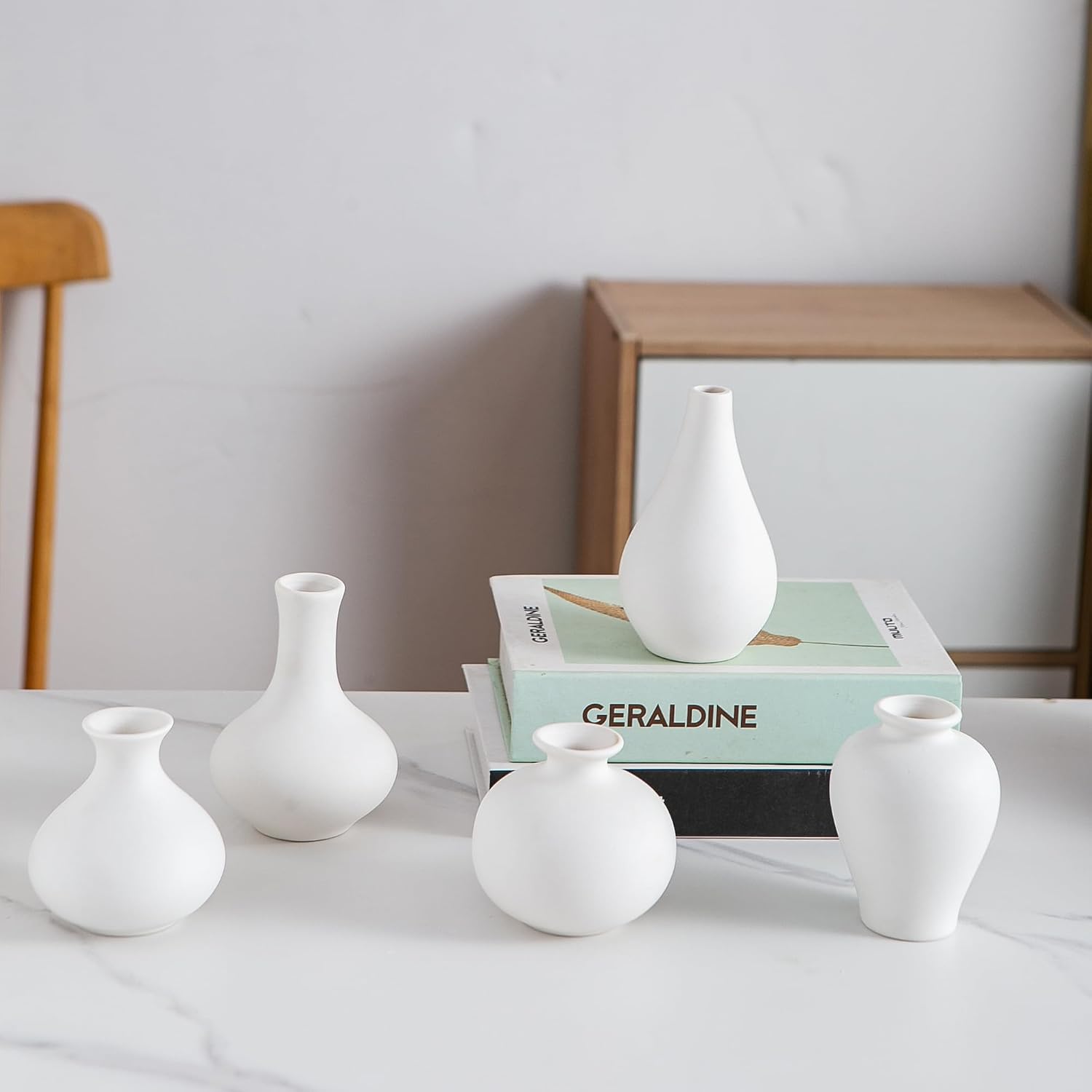 White Ceramic Bud Vase / Small White Vase / Set of 5
