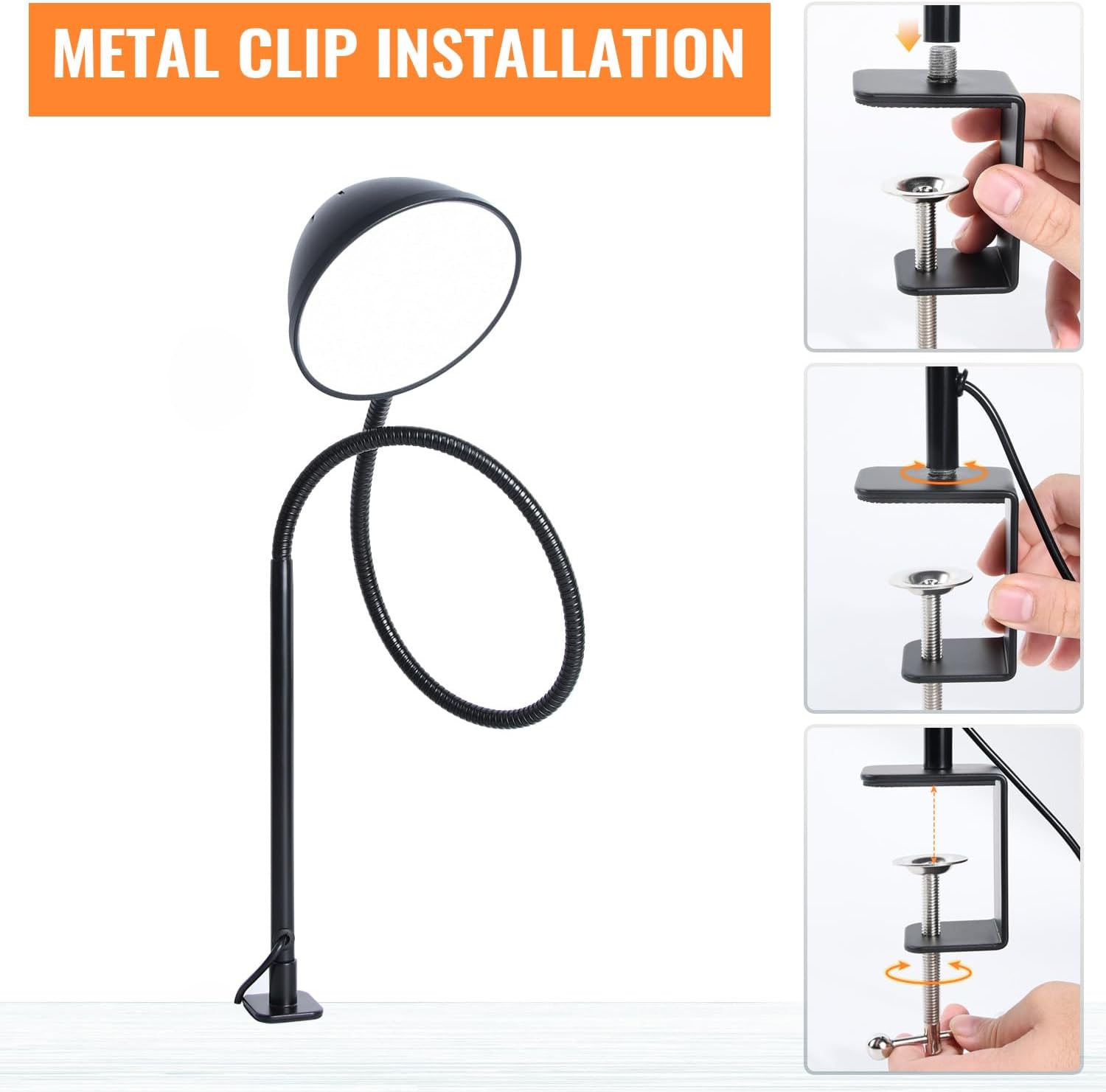 Long Gooseneck Clamp Lamp, Clip Desk Lamp with Clamp, 10W, 1100 LMS, 3 Color Modes, 10 Brightness Levels, 31 Inches