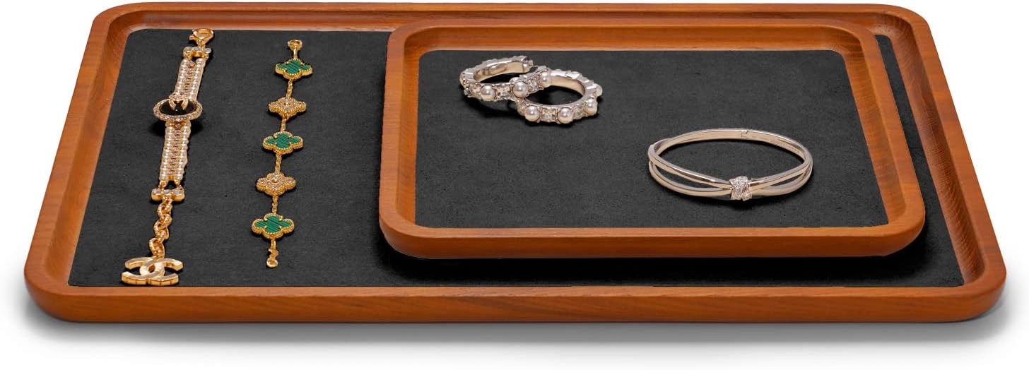 Solid Wood Jewelry Tray Jewelry Display Holder Showcase Watch Display / 7.87 x 7.08 x 0.59 / Grey