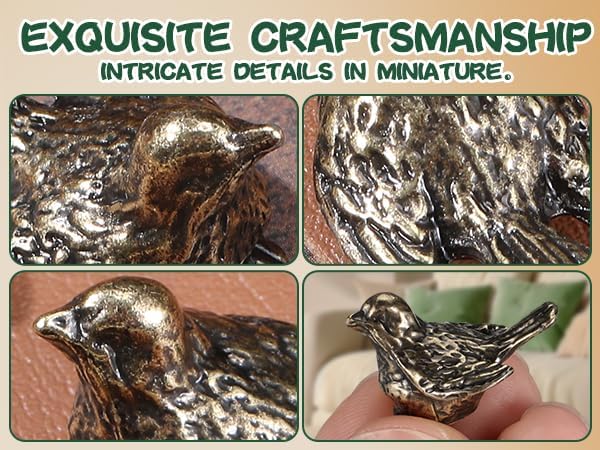 Brass Sparrow Brass Bird Statues / Set of 5