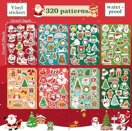 OHOME Stocking Stuffers | 320 PCS Christmas Stickers - Toddler Stocking Stuffers | Kids for Boys Girls Grandkids,Vinyl Xmas Games Crafts Activities Party Favors Supplies