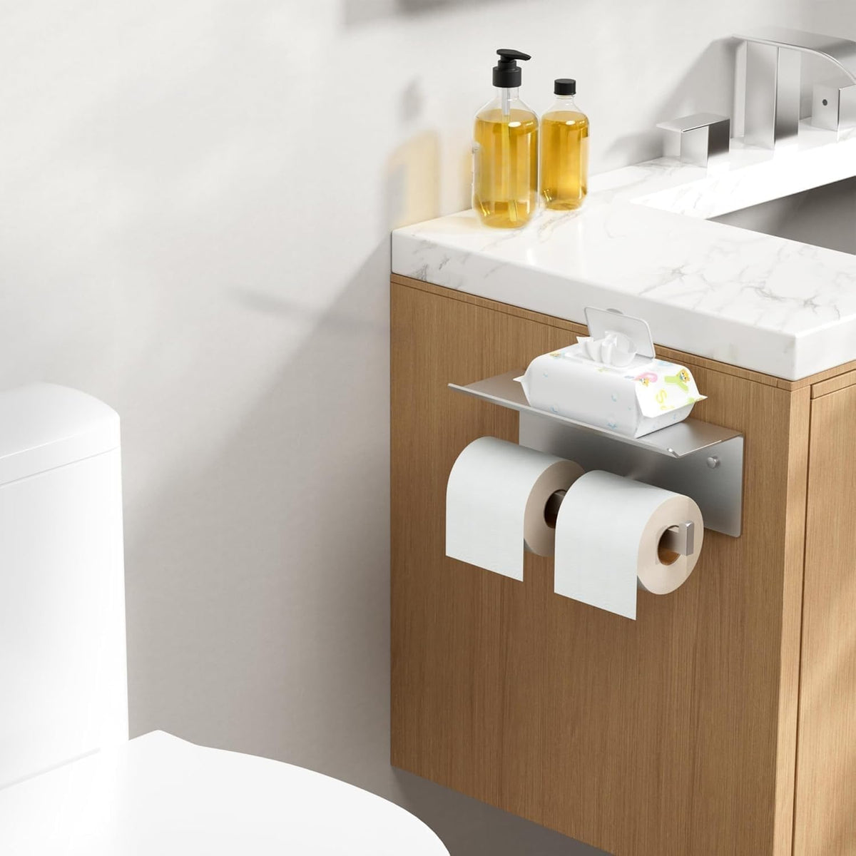 FORIOUS Toilet Paper Holder with Shelf, Commercial Toilet Paper Dispenser | Brushed Nickel 2 Pack | SUS304 Stainless