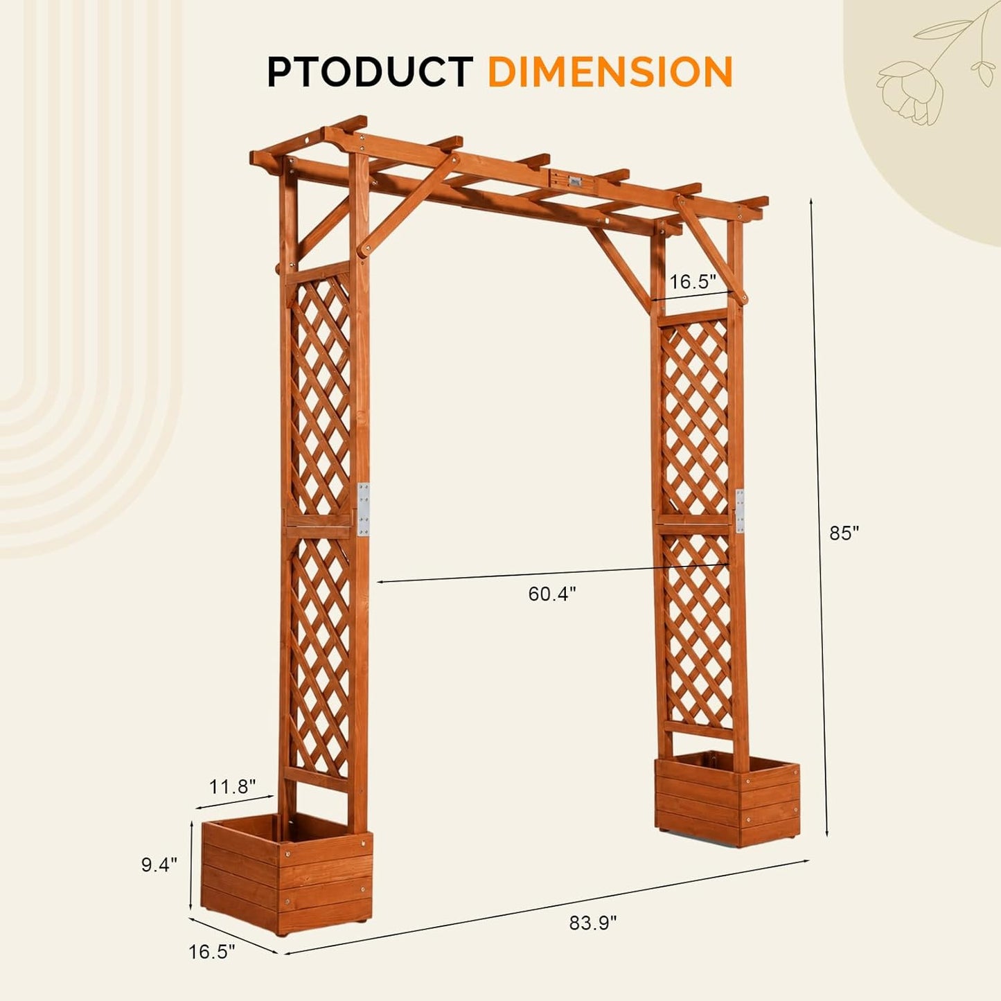 VINGLI Wooden Garden Arbor with Planter, Wedding Arch for Ceremony, Wood Garden Arbour Trellis for Plant Climbing