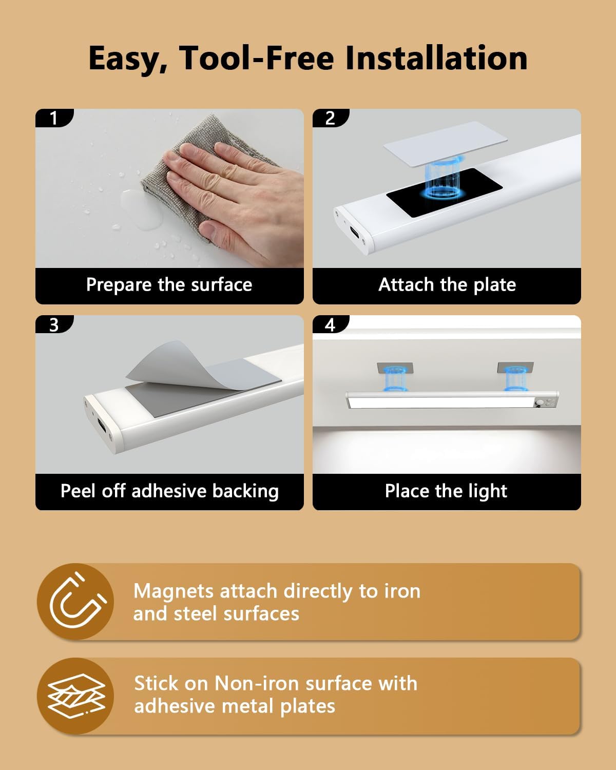 Motion Sensor Under Cabinet Lighting, RGB Light Bar with Remote,4Pack | 1500mAh Rechargeable, 15 Colors Dimmable LED
