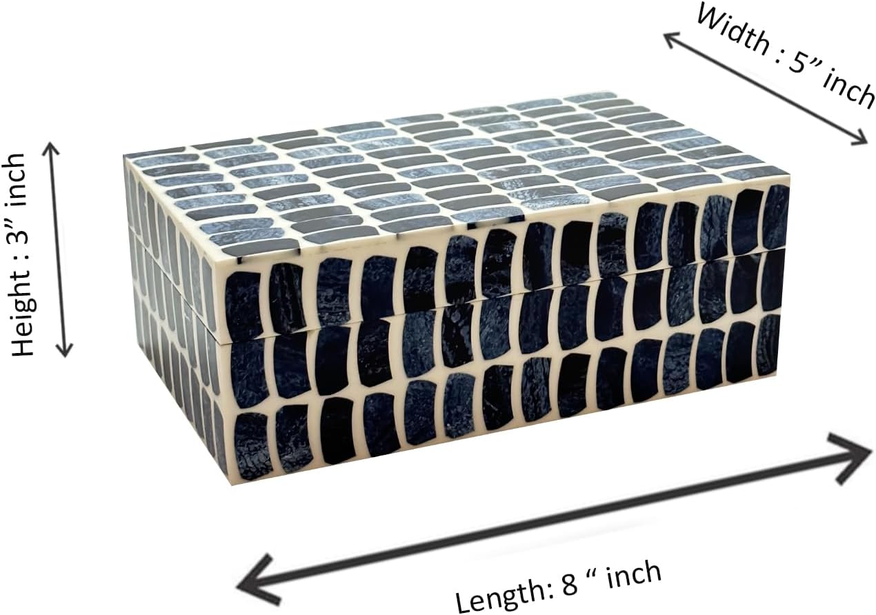 Home Decor Decorative Storage Wooden Box Small Shibu Organizer Tool Stash Card / Blue & Off White