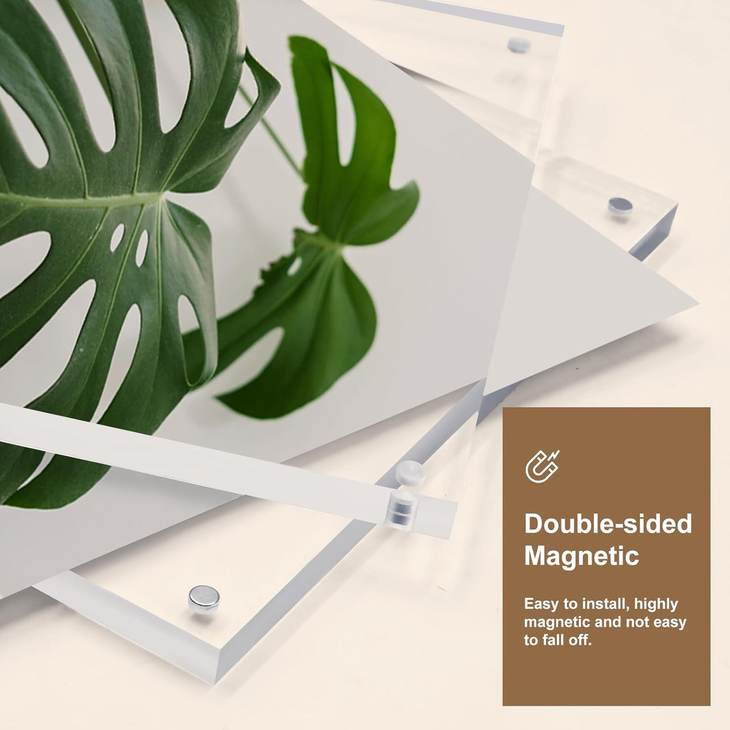 Egofine 8x8 Acrylic Frame 6 Pack, 20mm Thicker Frameless Clear Picture Frame, Double Sided Magnetic Picture Frame, Free