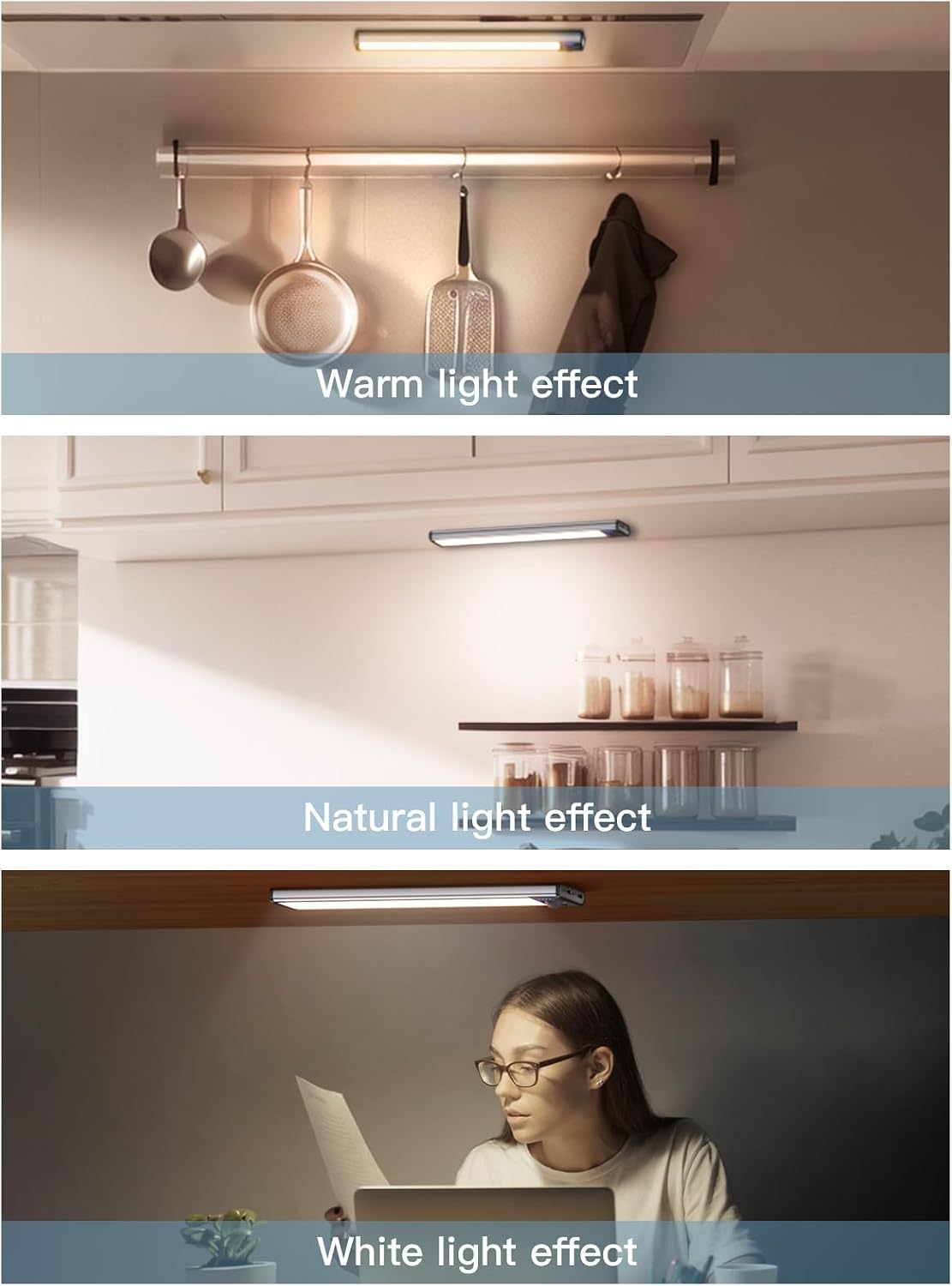 Under Cabinet Lighting（2 Pack）,Long Endurance Rechargeable Battery 88 LED 3 Color Lights, Motion Sensor Light Indoor