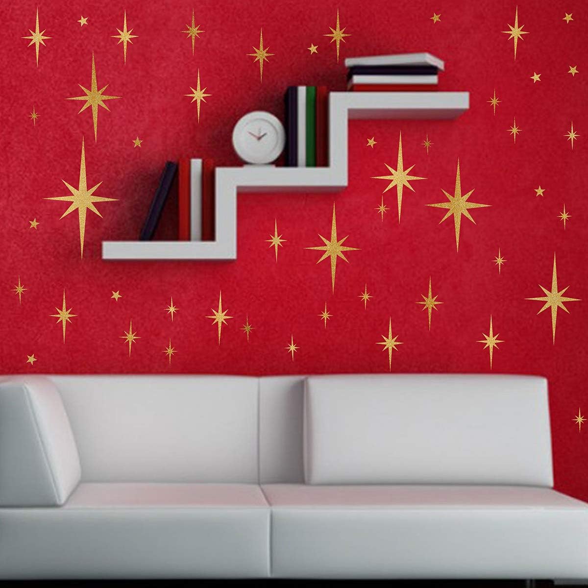 Star Wall Stickers Girls Room Wall Decals Sparkle Wall / Retro Starburst -vintage Gold / Set of 116