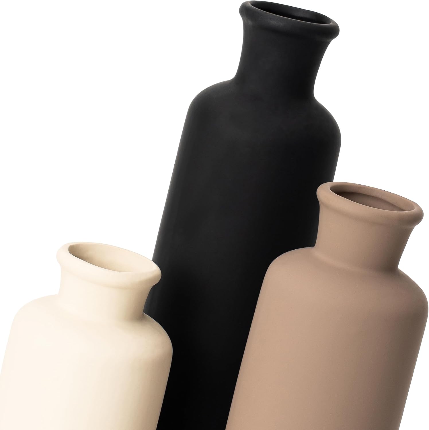 Ceramic Vase / Black Mix Set - White#2 / Set of 3