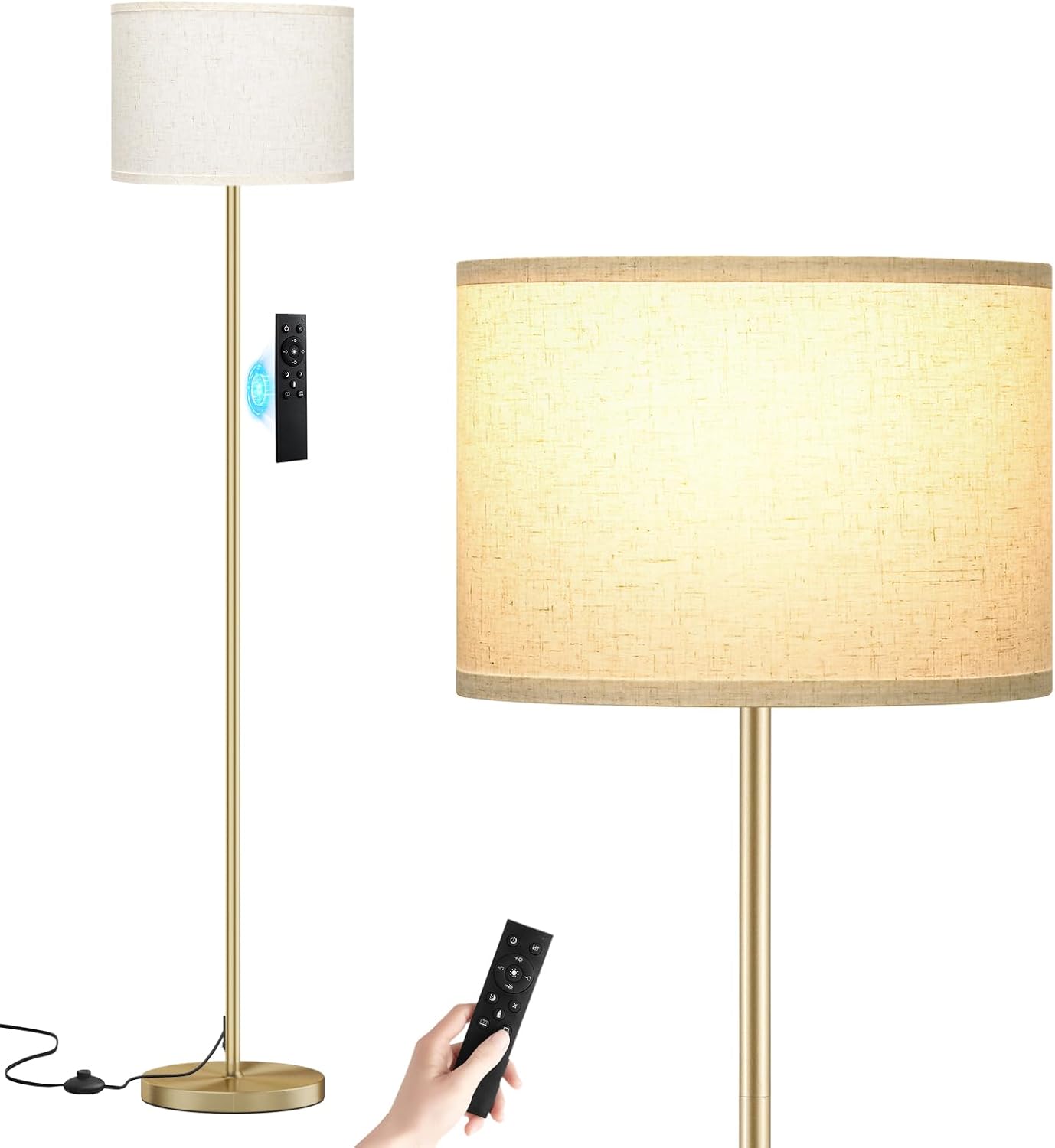 Ambimall 60'' Modern Floor Lamp with Remote, Tall Lamps for Living Room, Bedroom, Office, Dining Room, Beige Shade with