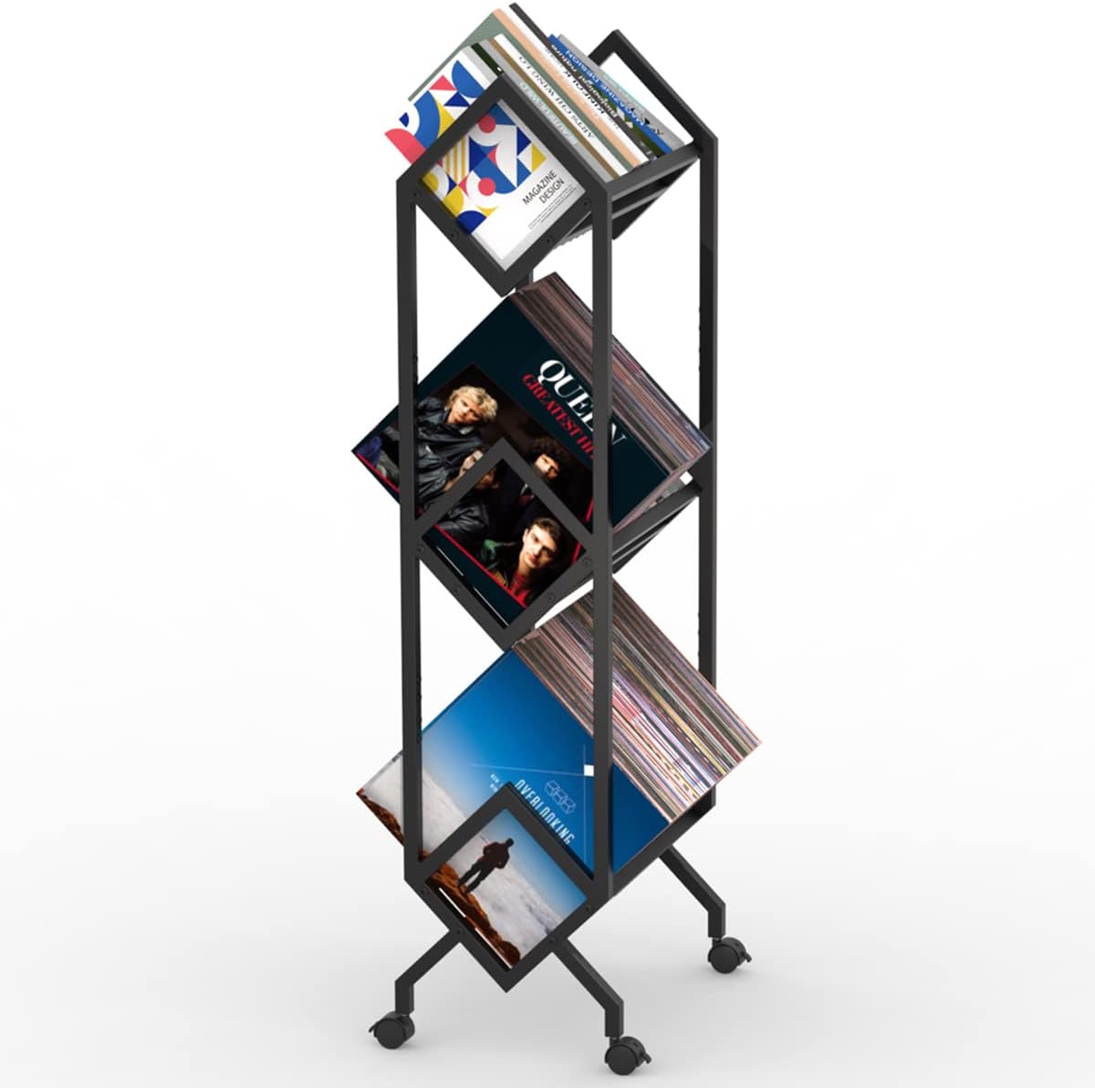 Mobile Vinyl Record Storage Rack, LP Storage Shelf, Record Holder for Albums, Magazine Display, Book and Files