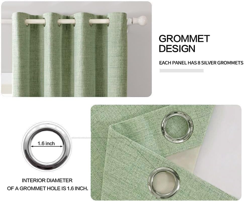 MIULEE 100% Blackout Linen Curtains for Bedroom 52x90 Inches Sage Green